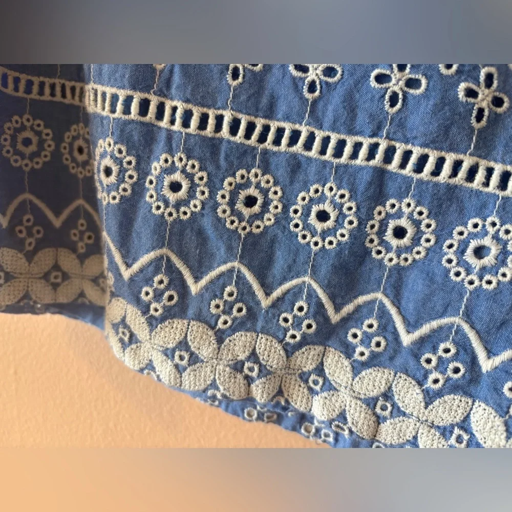Love Sam Blue and White Embroidered Shorts fully lined in size large.